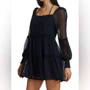 Cinq à Sept Navy Zina Ruffle Tiered Mini Dress, Size 4 NWT‎